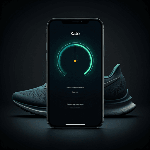 Kalo app on iPhone showing the budget gauge with running shoes in the background